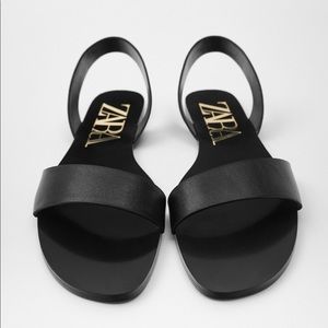 Zara Shoes - Zara black flat leather sandals Zara Shoes - Zara black flat leather sandals